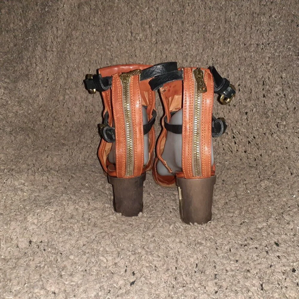 A.S.98 POLARIS-Chestnut Leather/Black Straps Gladiator/Cage Sanda-Sz37-Near Mint - Picture 6 of 9